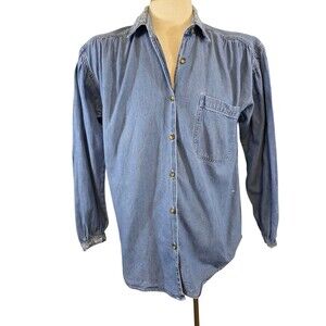 Lee Top Womans Small Blue Vintage Denim Button Up Embroidered Western Country